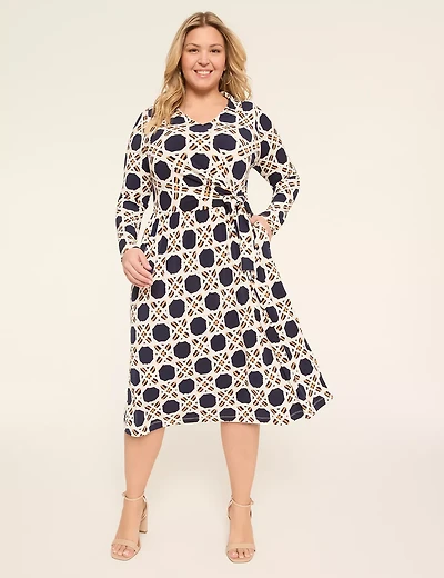 Long-Sleeve Faux-Wrap Jersey Dress