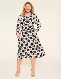 Long-Sleeve Faux-Wrap Jersey Dress