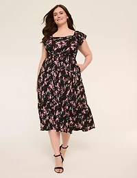 Short-Sleeve Ruffle Tie Waist Midi Dress