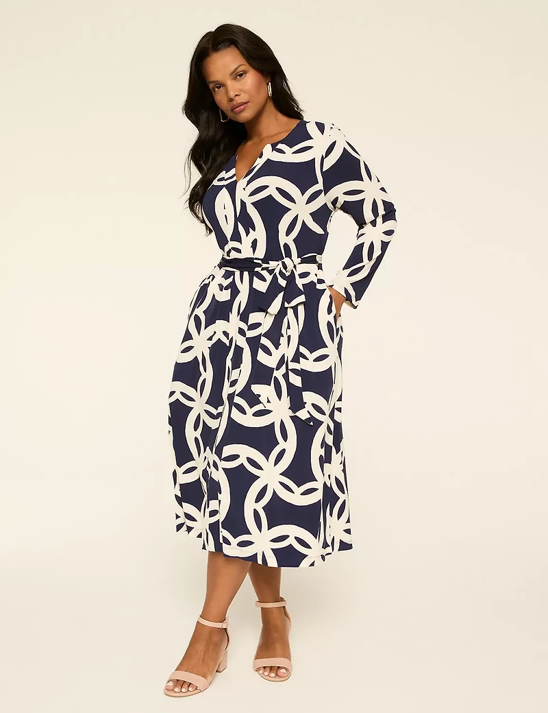 Long-Sleeve Faux-Wrap Dress