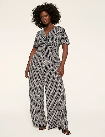 Short-Sleeve Twist Front Jumpsuit