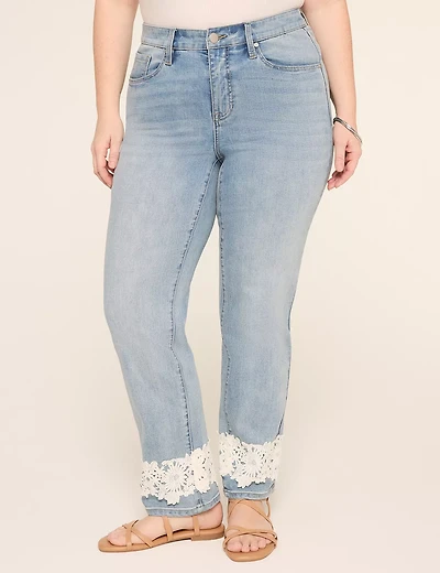 MId-Rise Straight Lace Hem Jean