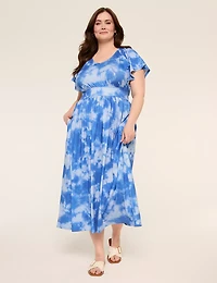 Short-Sleeve V-Neck Maxi Dress