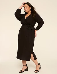 Long-Sleeve Wrap Midi Dress