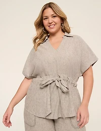 V-Neck Popover Shirt With Belted Waist