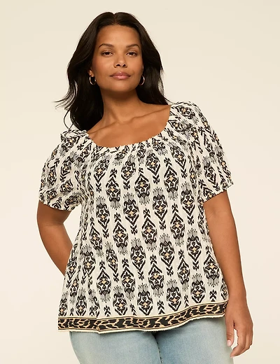 Short-Sleeve Square-Neck Top