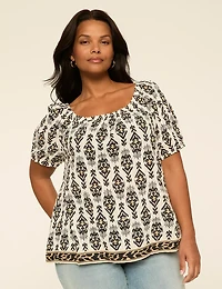 Short-Sleeve Square-Neck Top
