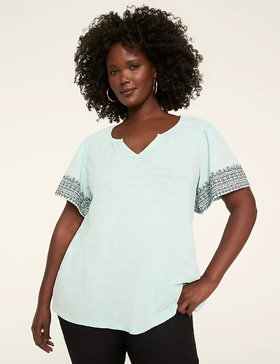 Short-Sleeve Notch-Neck Top