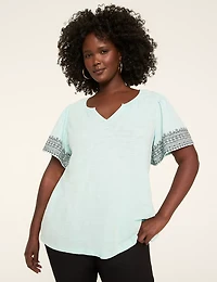 Short-Sleeve Notch-Neck Top