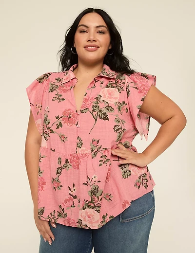 Flutter-Sleeve Babydoll Top