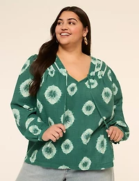 Bracelet Sleeve Tie-Neck Blouse