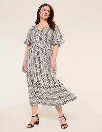 Short-Sleeve Smocked Waist Midi Dress