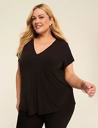 Swing Cap-Sleeve Pleat-Front Top