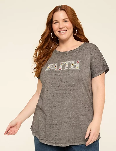 Scoop-Neck Short-Sleeve Strappy Back Faith Graphic Tee