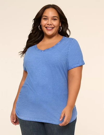 Short -Sleeve V-Neck Side Ruched Tee