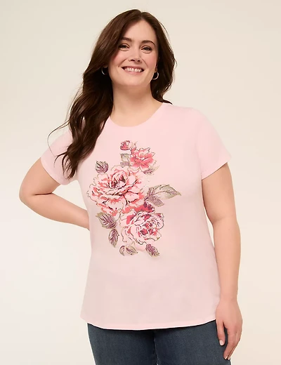 Crew-Neck Flower Bouquet Graphic