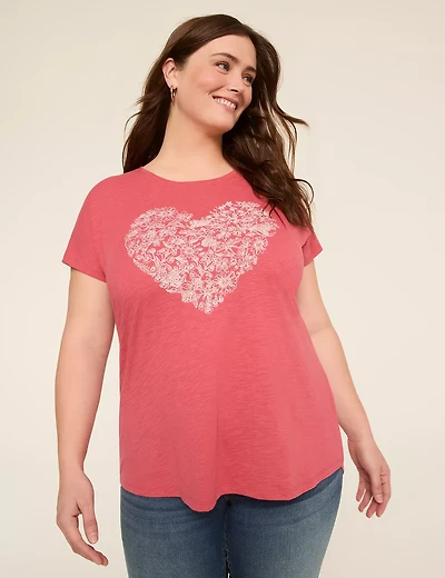 Scoop-Neck Short-Sleeve Heart Graphic Tee