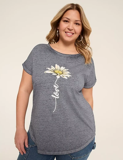 Flower Scoop-Neck Graphic Tee