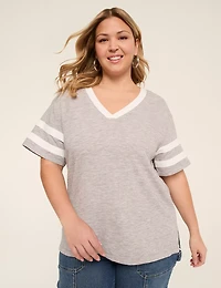 Short-Sleeve V-Neck Striped Tee