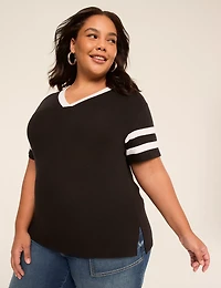 Short-Sleeve V-Neck Striped Tee