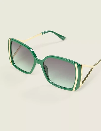 Green Goldtone-Detail Square Sunglasses