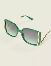 Green Goldtone-Detail Square Sunglasses