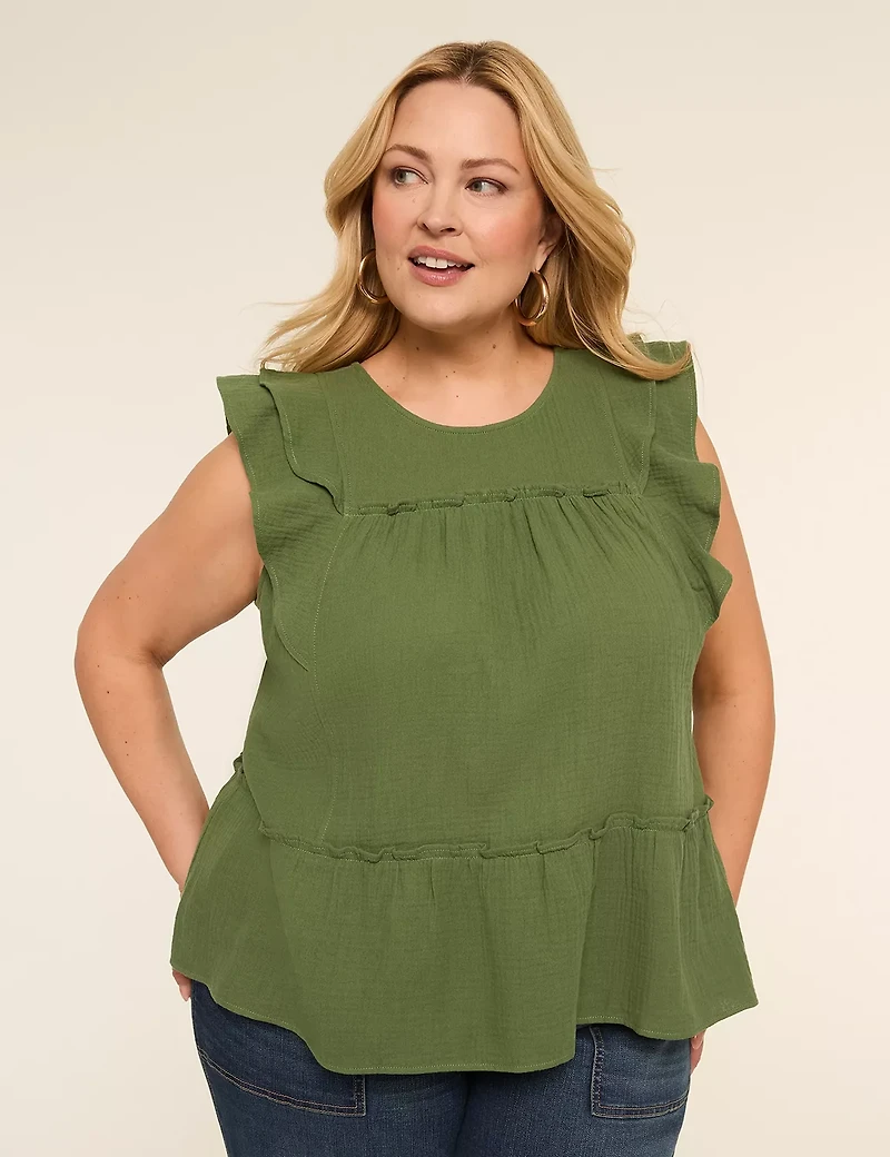 Ruffle Cap-Sleeve Popover Top