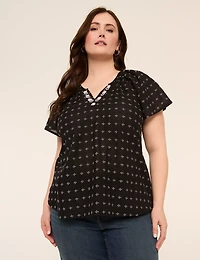 Short-Sleeve Notch-Neck Popover Blouse