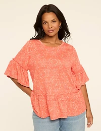 Short-Sleeve Crew-Neck Ruffle Babydoll Top