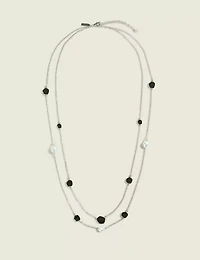 Black Gem & Pearl Multi Row Necklac
