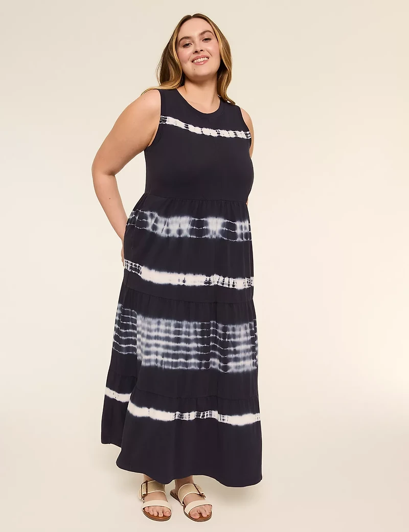 Crew-Neck Tiered Maxi Dress