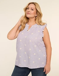 Embroidered Flower Flutter-Sleeve Top