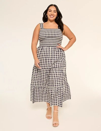 Ruffle-Strap Square-Neck Tiered Midi Dress