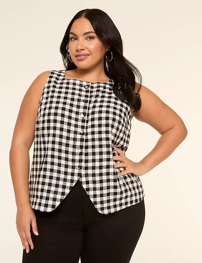 Gingham Tailored Linen Vest