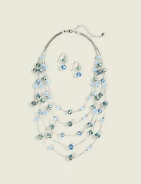 Blue Beaded Necklace & Earrings Set