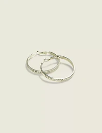 Silvertone Pave Hoop Earrings