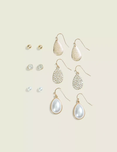 Goldtone Stud & Teardrop Earrings 6-Pack
