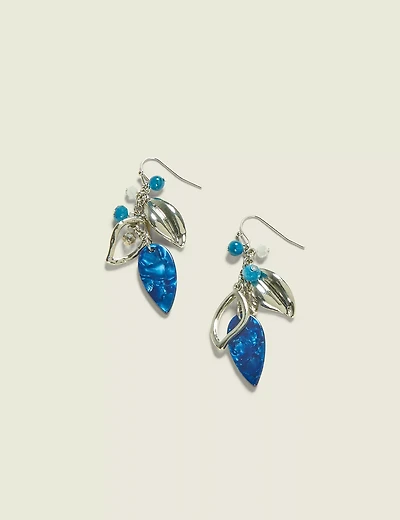 Blue & Silvertone Feathered Drop Earrings