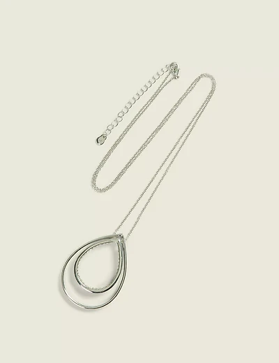 Silvertone Pave Teardrop Pendant Necklace