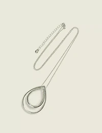 Silvertone Pave Teardrop Pendant Necklace