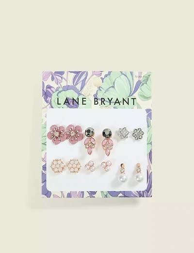 Pink & Pearlized Flower Earrings 6-Pack