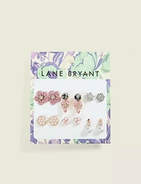 Pink & Pearlized Flower Earrings 6-Pack