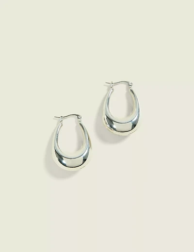 Silver Oval Hoop Earrings