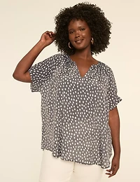 Short-Sleeve Notch-Neck Popover Blouse