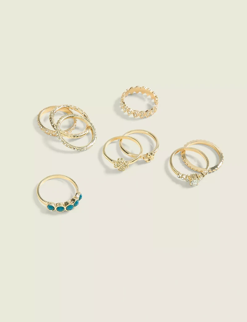 Gold & Green Gem Ring Stack