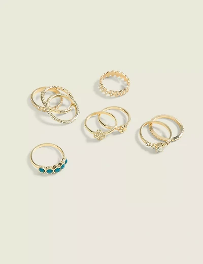 Gold & Green Gem Ring Stack