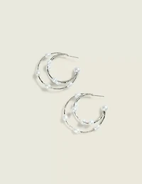 Silvertone & Pearl Hoop Earrings