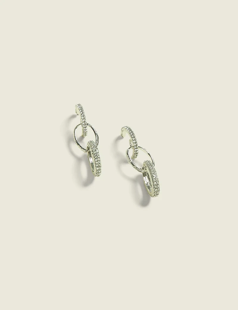 Silver Pave Chain-Linked Earrings