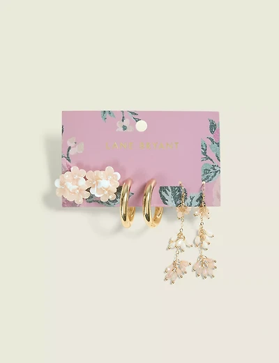 Pink Floral Earrings 3-Pack