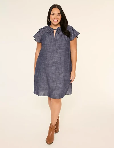 Ruffle Tie-Neck Short Dress